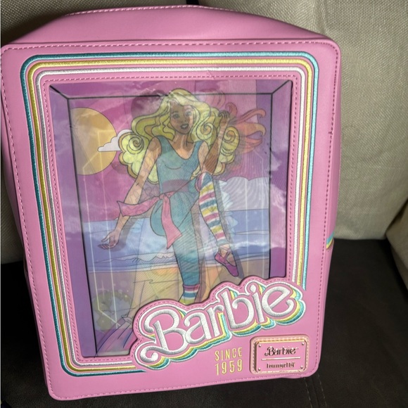 Barbie Handbags - Loungefly Barbie 65th Anniversary Doll Box Triple Lenticular Mini Backpack.